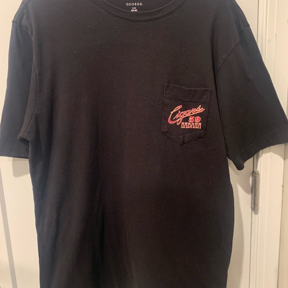 George Men’s Black Pocket T-Shirt‎ “Cigars 59” Graphic Size L – Used